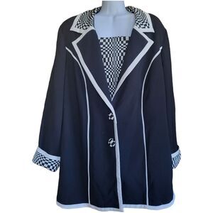 Vintage Dress Savvy Jacket Women’s 18W Black White Geometric Buttons Plus Size